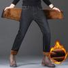 Autumn Winter Warm Flocking Denim Soft Man Activities Fleece Line Men Jeans Black Blue Grey Colors