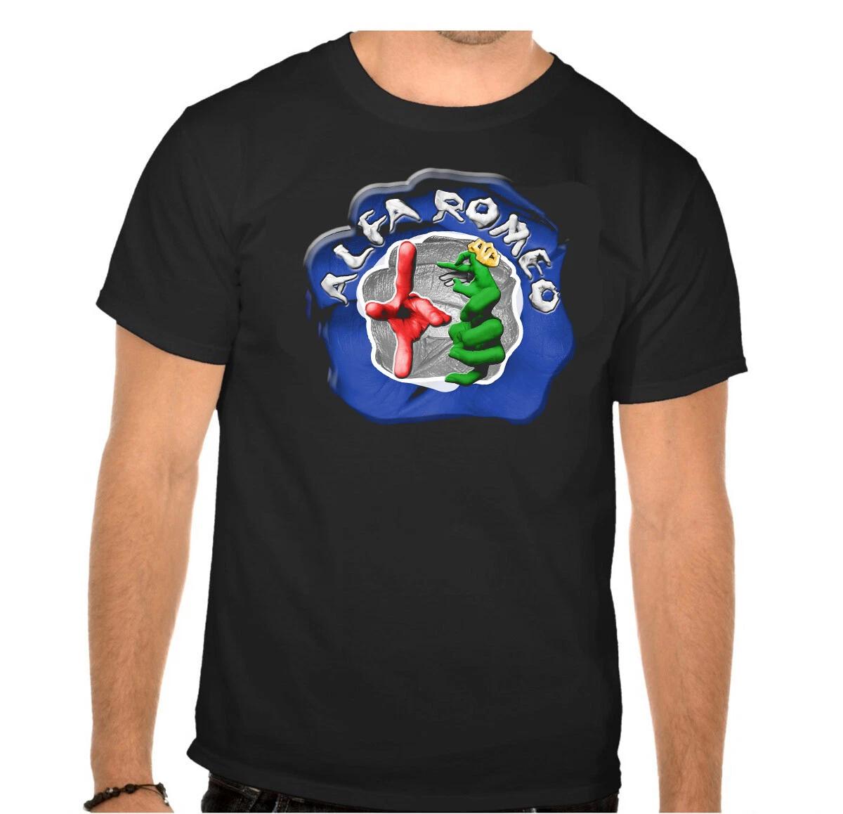 

Логотип автомобиля Альфа Ромео Фото пальцем. ЧЕРНАЯ ФУТБОЛКА -873- 4XL