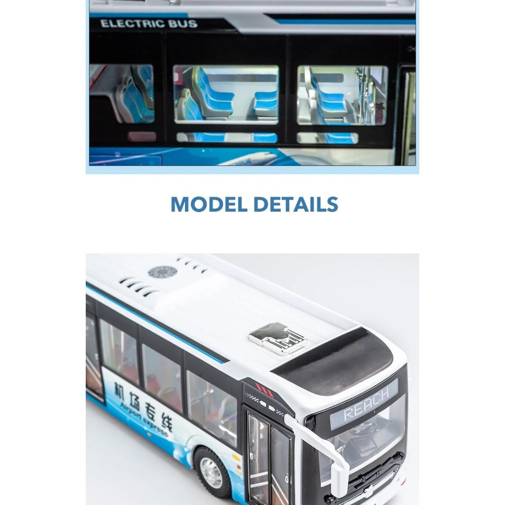 1/43 Large Size Electric Tourist Toy Traffic Bus Alloy Passenger Car Model Diecast Metal Toy Business Bus Model Sound Light Kids Gift