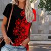 Women Summer T Shirt Flower Print Retro Fashion Short Sleeve Tees Casual   Printed  Tops
