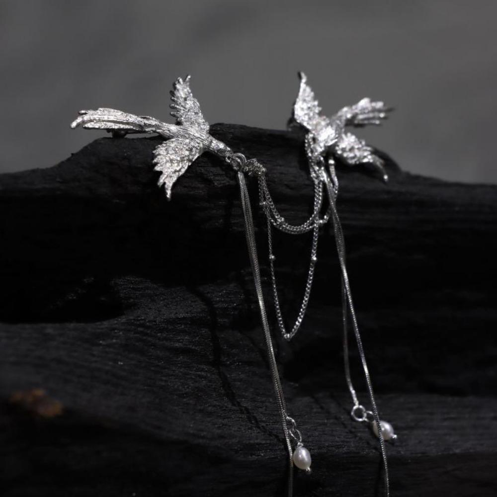 Personality Design Silver Color Lovers Phoenix Brooches for Women Charm Enfashion Long Tassel Pendant Pins Suit Accessories Gift