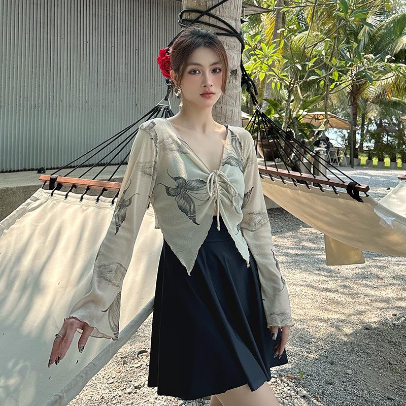 

2024 Женский консервативный купальный костюм большого размера в корейском стиле: Утягивающая юбка-накидка, варианты цельный и из двух частей 4XL: 160-180 lbs