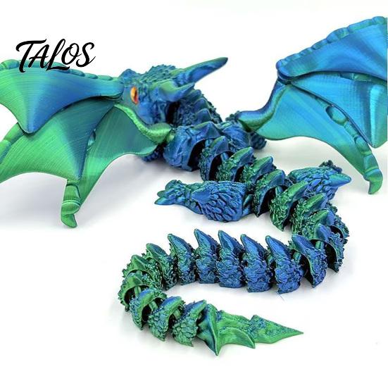 Desktop Fantasy Display Ornament 3D Printed Articulated Dragon Figurine with Adjustable Wings and Unique Eyes, Wing Toy Movable Joints Sculpture
