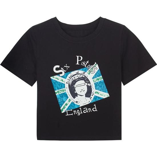 

ZSIIBO темно-готическая футболка с короткими рукавами и голым пупком, креативная короткая футболка с граффити, модная короткая футболка в стиле ретро, ​​одежда XXL чёрный