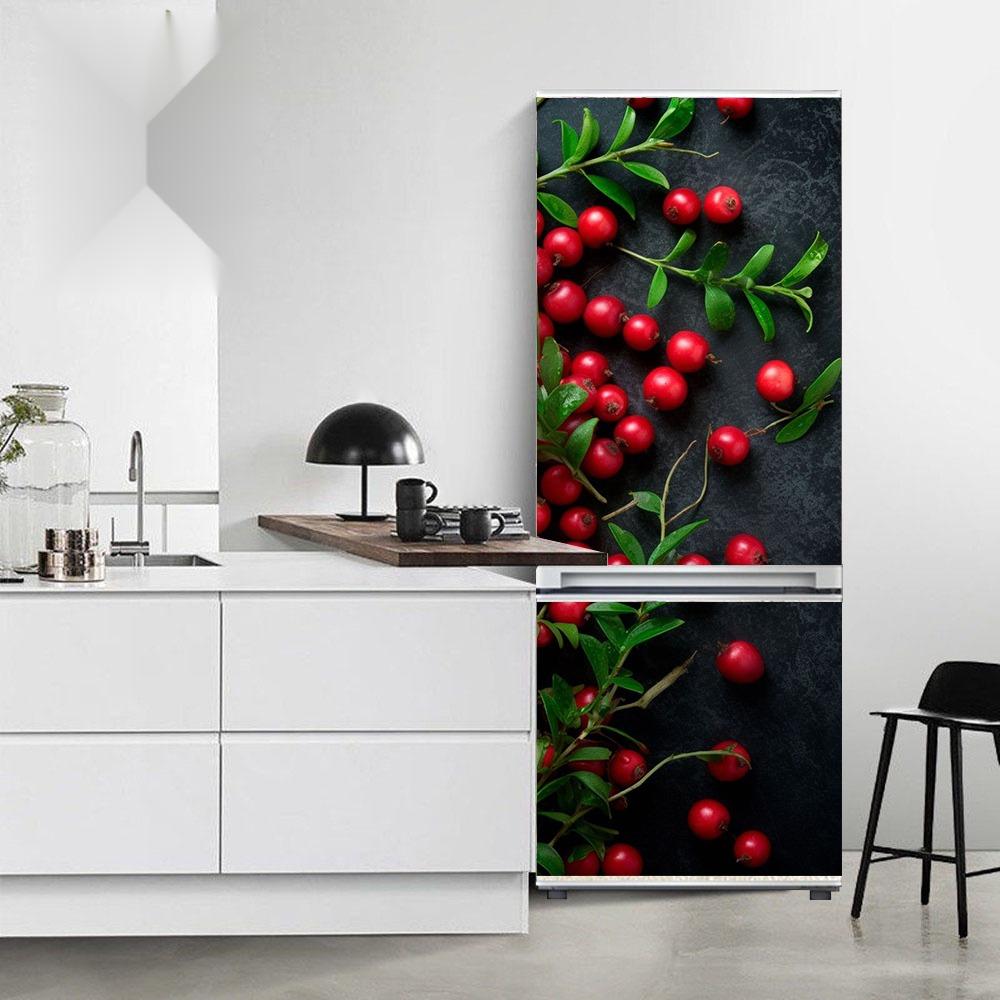 Refrigerator Fridge Cover Fruits Stickers Door Landscape Plant Sea Vinyl Self Adhesive Kitchen Furniture Decor Wrap Freezer Sticker Diy