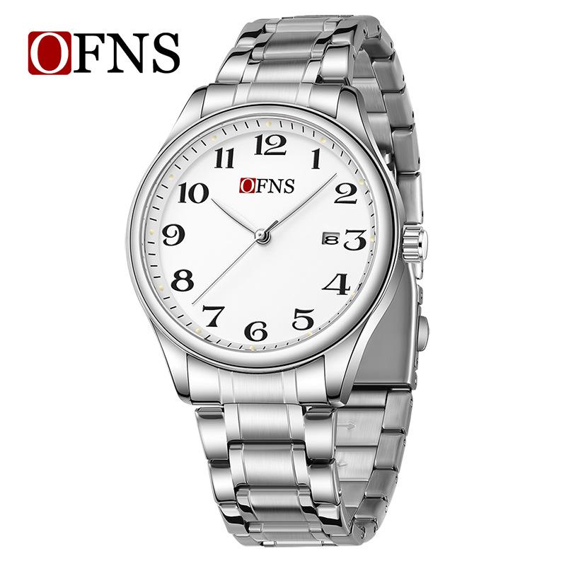 OFNS Couple's Wristwatch - Waterproof, Luminous, Quartz Watch with Steel or Leather Strap, Calendar Feature, for Casual or Business.