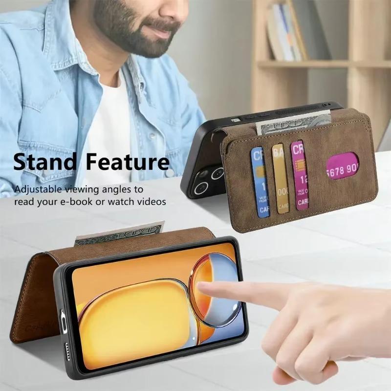 För Magsafe Flip Läderfodral för POCO X7 Pro Avtagbar Magnetisk Plånbok Korthållare Telefonfodral för POCO X7 X7Pro