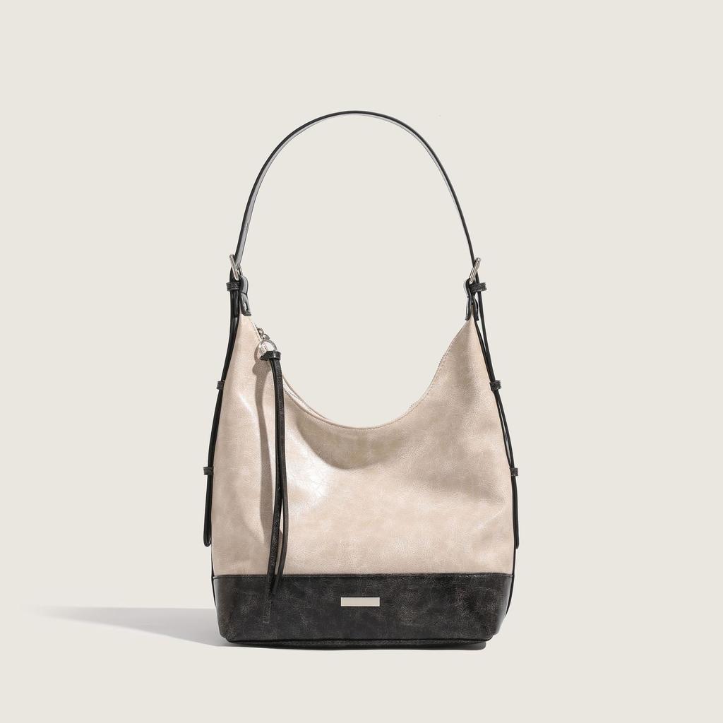 Fashionable and Versatile Shoulder Bag, Premium Texture Bucket Bag, Large Capacity Commuting Contrasting Color Tote Bag