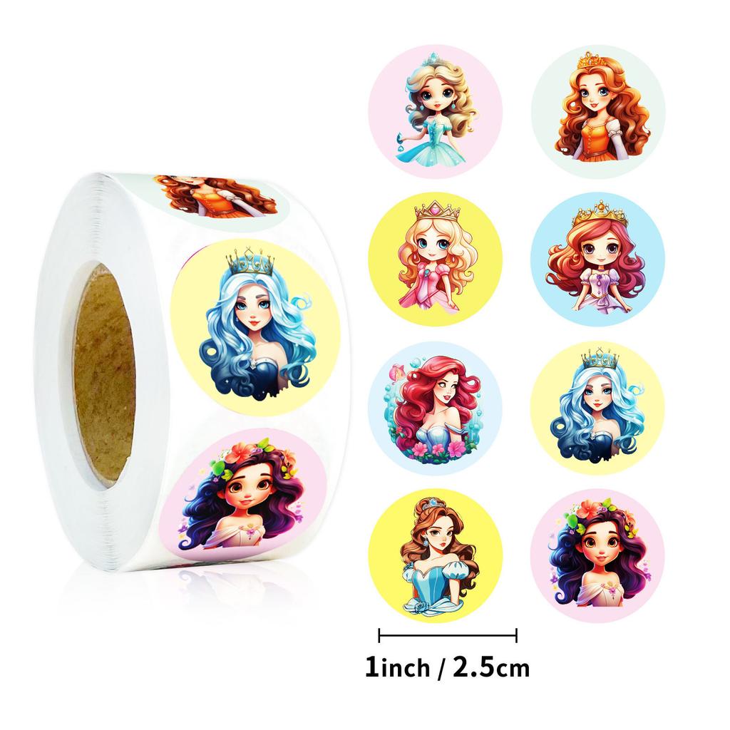 500 Sheets/Roll Cartoon Princess Sticker Roll Roll Sticker Notebook Water Cup Decorative Sticker Seal
