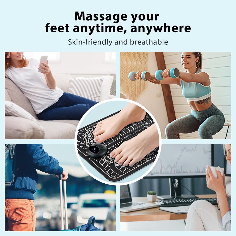 Wireless EMS Electric Foot Massager Pad For Blood Circulation 8Mode 19 Intensity Pain Relief Leg Massage Machine Acupressure Mat
