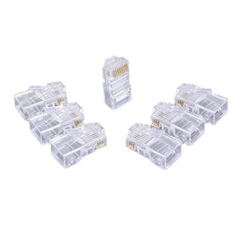100pcs Cat6 RJ45 Ends, 8P8C Cat6 RJ45 Connectors Clear Ethernet Crimp Connectors For UTP Networking Cable 24-26AWG
