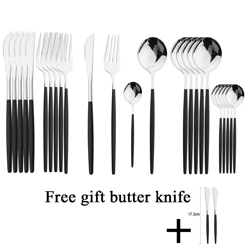 24 stk Gull servisesett rustfritt stål gaffel skjekniv middagsservise med smørkniv Western bestikksett Kjøkkenbestikk Sølvtøy