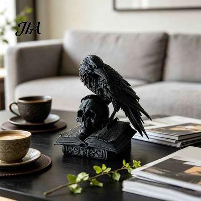 Dark Academia Style Decoration Black Raven Skull Statue, 3D Printed Gothic Crow Figurine for Desk Mystery Theme Party Supplies Shelf, Spooky Halloween