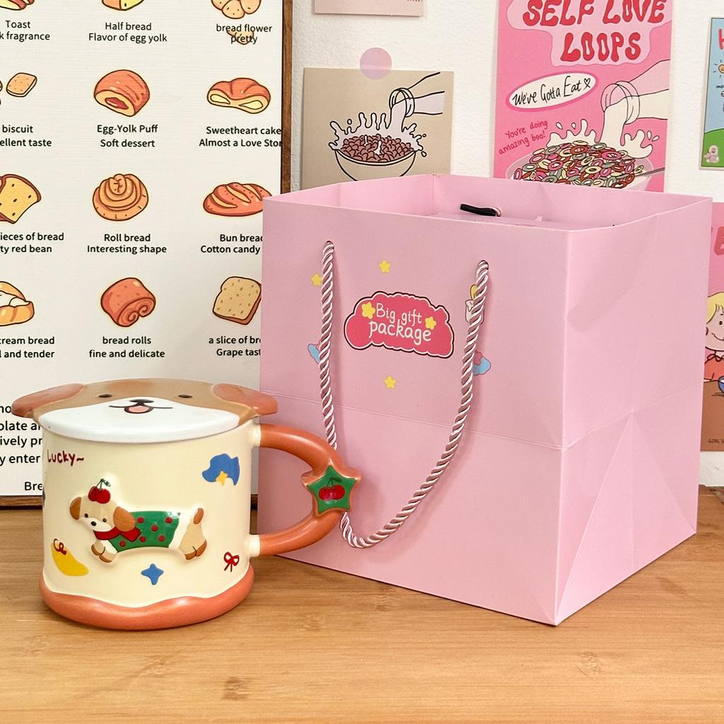 Smart Dachshund Dog Ceramic Cup Mug with Lid Student Water Cup Home Souvenir Birthday Gift Couple Cup