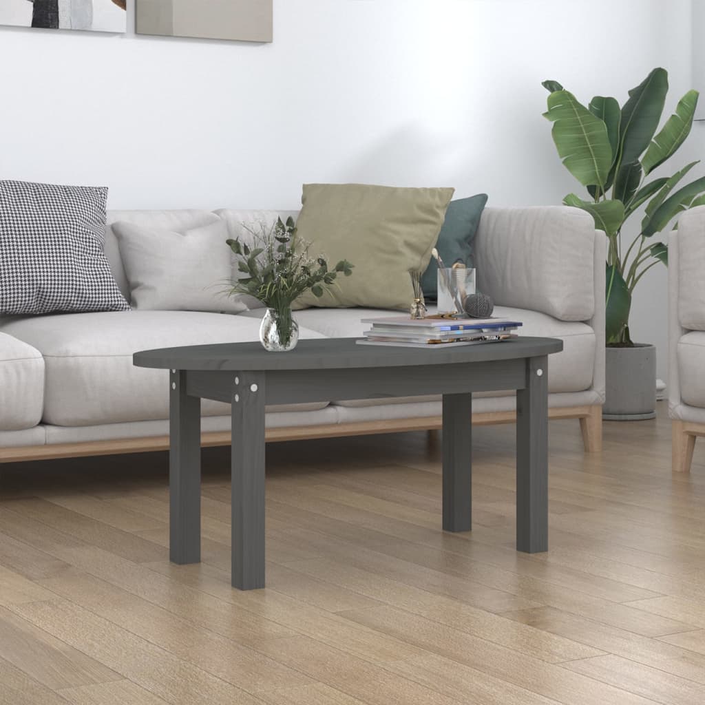  Coffee Table, Grey, 80x40x35 Cm, Solid Pine Wood