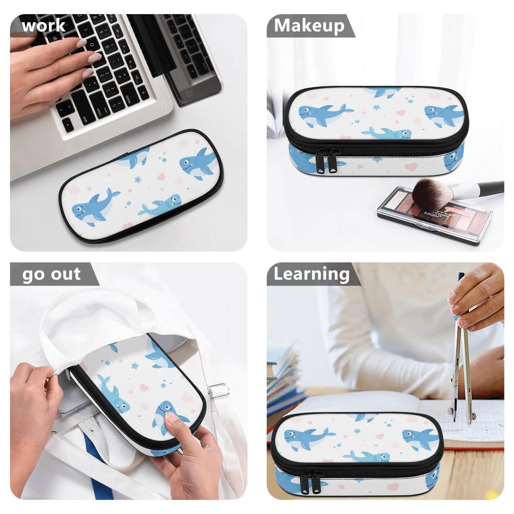Pen Case 300D Polyester High Capacity Zipper Closure with Spacious Main Pocket Mesh Layer and Pen Slot Divider for Everyday Study