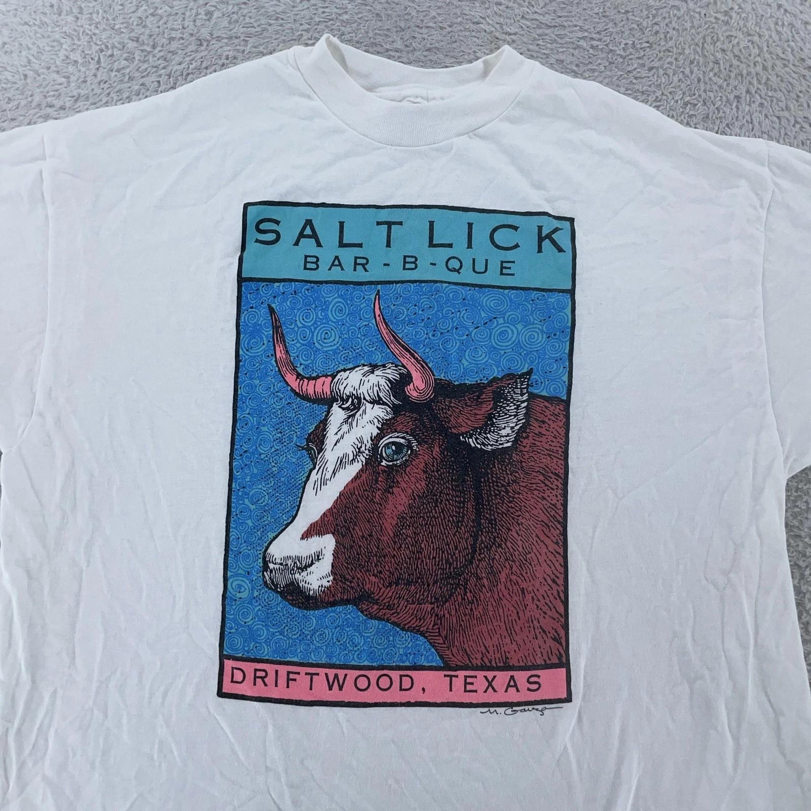 

Vintage Salt Lick BBQ Shirt Mens M/L Driftwood Texas Restaurant Cow 90s USA Tee XL