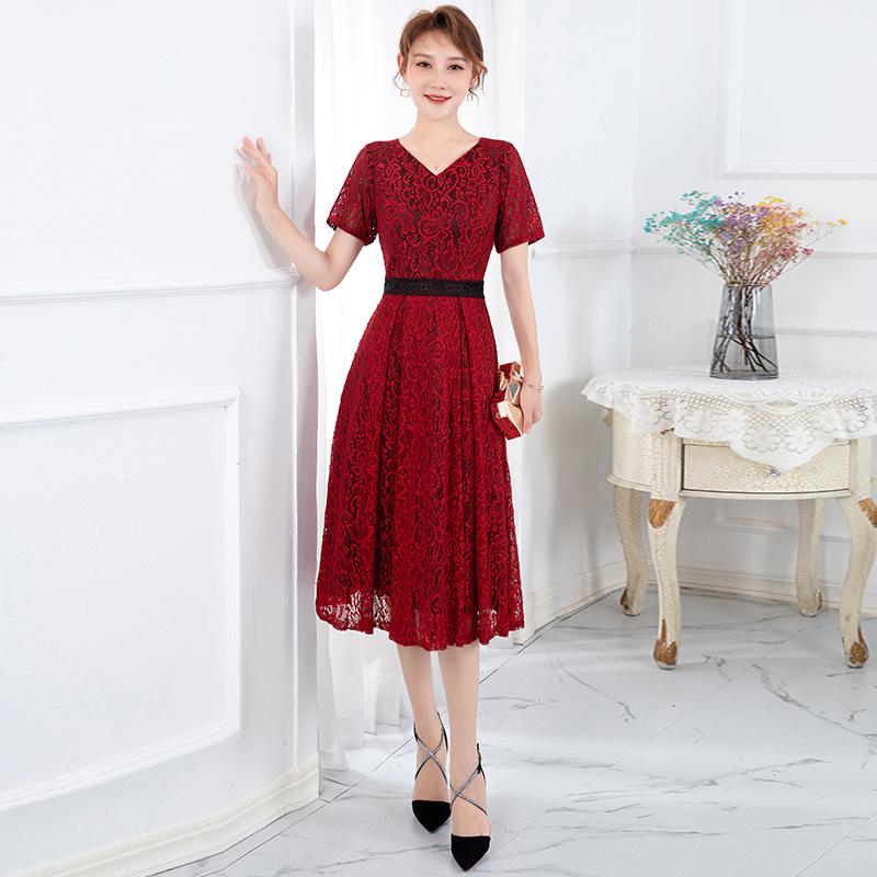 

Shoppe dress medium and long new temperament lace dress performance festival host dress dress XS красный