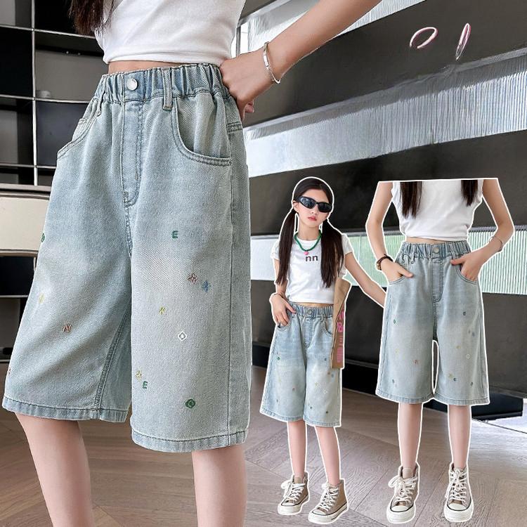 Girls' Stylish Denim Shorts Summer Clothes Children's Pants Summer Thin Jean Casual Five Quarter Pants