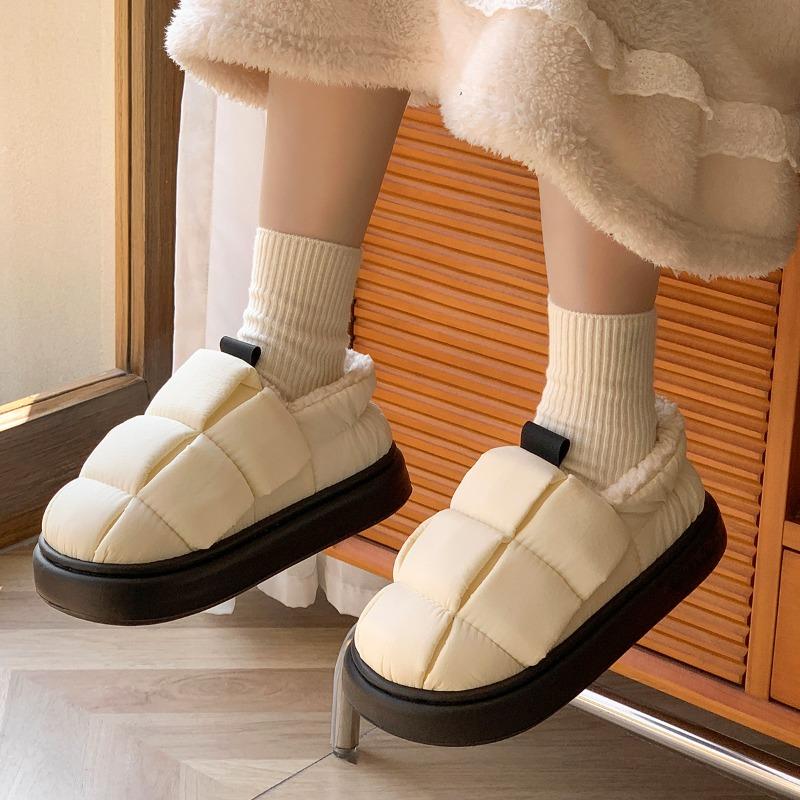 Waterproof cotton slippers women's autumn and winter new indoor home warmth couple plush bag and cotton shoes women's outer wear