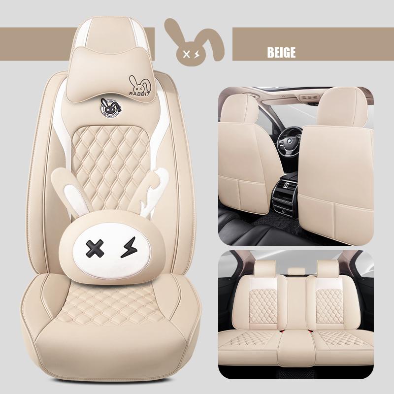 Cartoon Faux Leather Car Seat Covers for SUV Pick-up Truck Sedan Universal Breathable Anti-Slip Driver Seat Cushion (Full Seat)