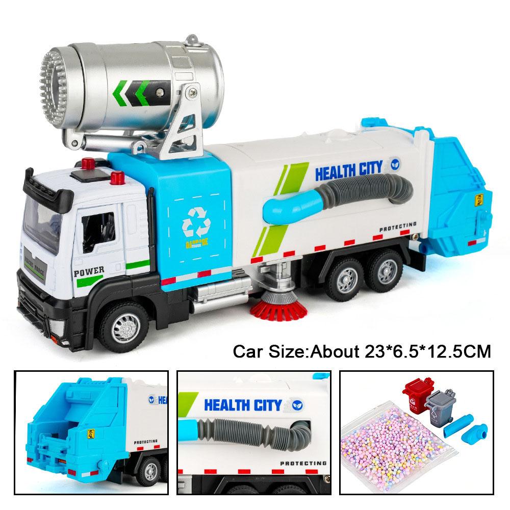 Scale 1:32 Electric Vacuum Cleaner Car Model Toy Metal Body Music Light Spray Engineering Vehicles Decorative Ornaments for Boys
