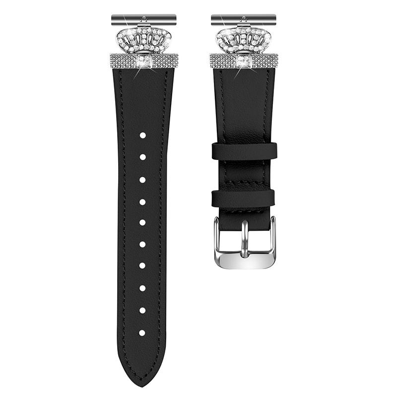 

For Garmin Forerunner 645/645 Music Cowhide Band with Silver Buckle Rhinestone Decor Replace Strap Black