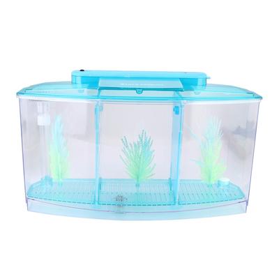 Aquarium Aquarium LED Acryl Drei Divisionen Zucht Isolation Box für kleine Fische(blau)