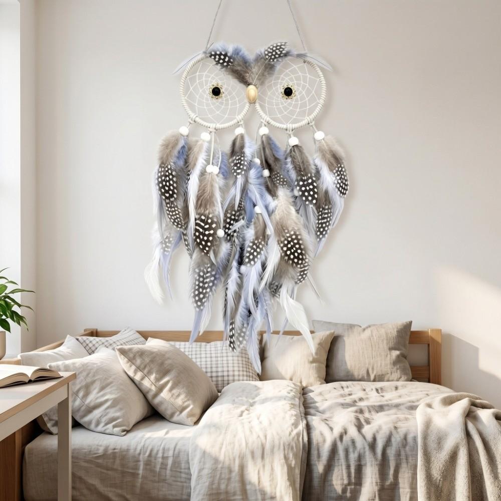 18.8in Owl Dreamcatcher Owl Handmade Dreamcatcher Owl Feather Decor Bedroom Wall Decor