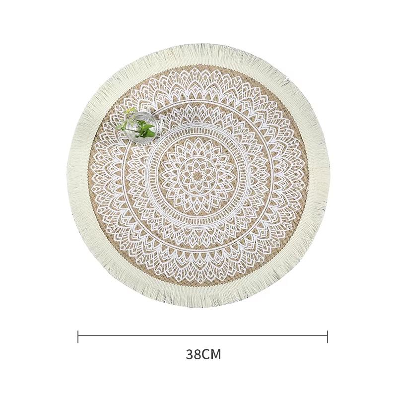

1 Piece Of Jute Fabric Dining Mat, Modern Geometric Pattern Tassel Edge Round Table Pad, for Bedroom, LivingRoom, Kitchen Toilet