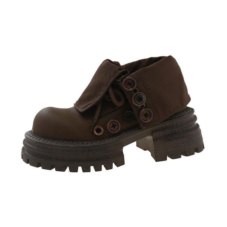 

Martin boots women s 2025 new retro button big yellow boots tooling boots platform muffin locomotive women s shoes high heel thick heel 35