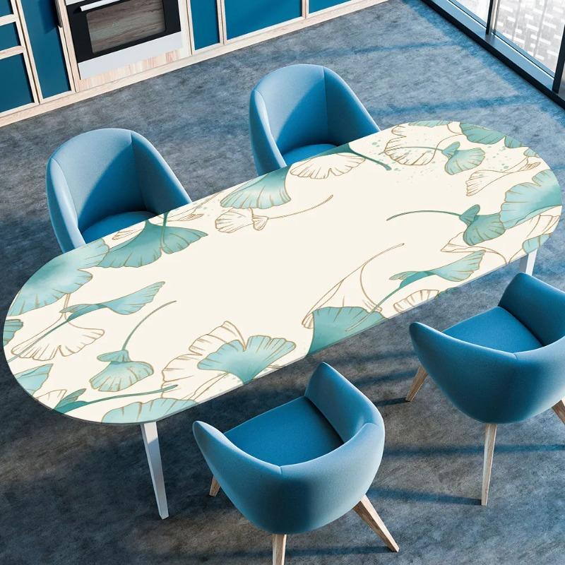 Elastic Stretch Waterproof Tablecloth Oil-Resistant Oval Fitted Table Cover for Kitchen Dining Wedding Party Outdoor Courtyard