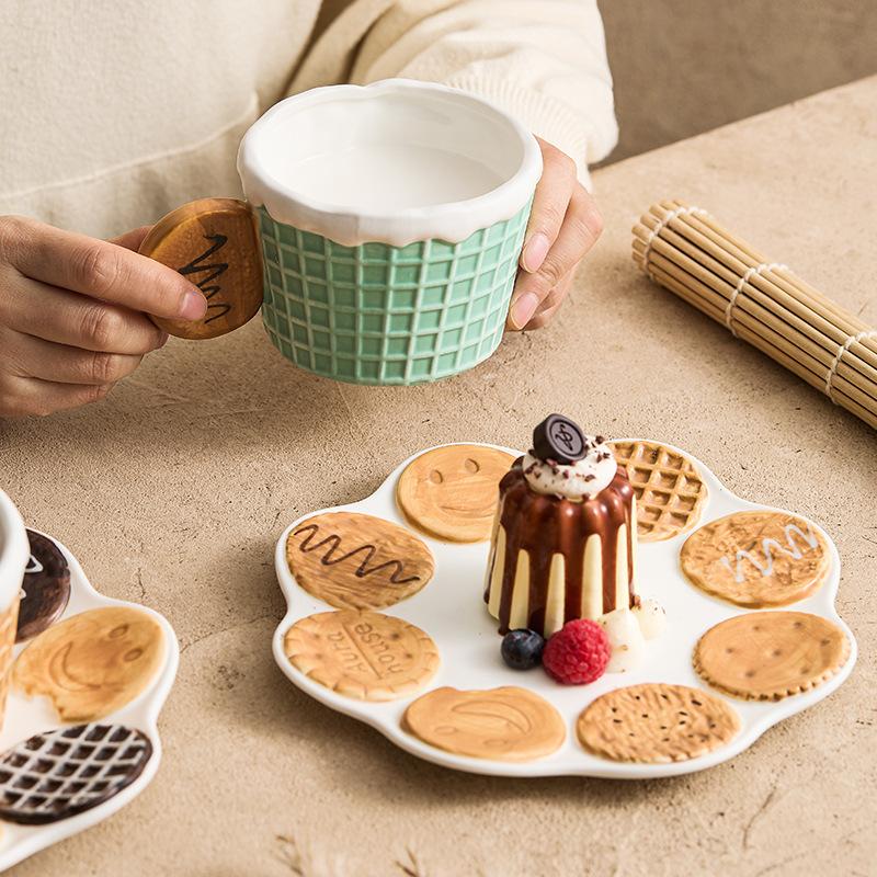 Creative Retro Biscuits Ceramic Coffee Mug High-end Exquisite Cereal Breakfast Cup Afternoon Tea Snack Dessert Plate