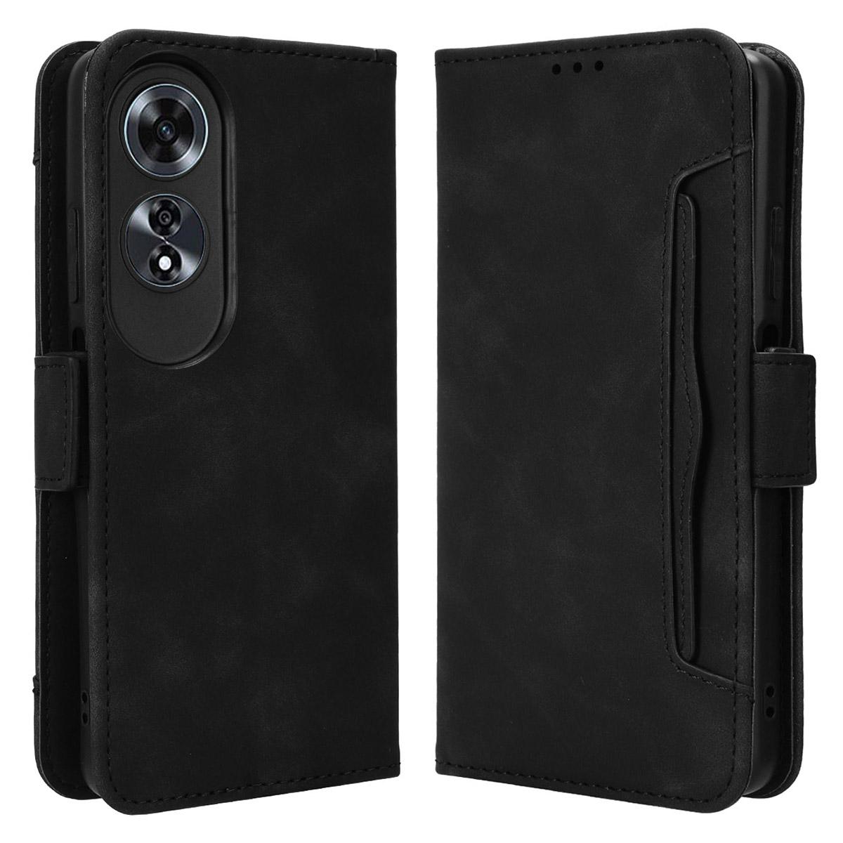

For Oppo A60 4G Case with Multiple Card Slots PU Leather Flip Stand Cell Phone Cover Black