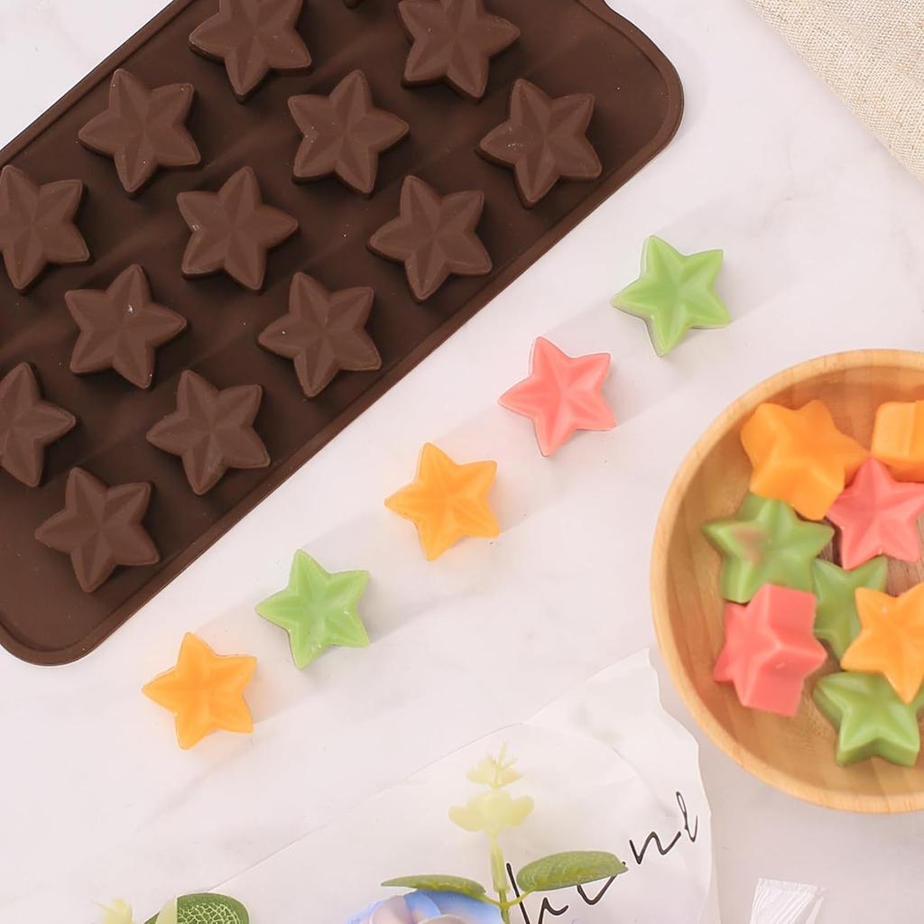 Small Star Silicone Molds, 15 Cavities Star Chocolate Molds for Candy/Gummy/Jelly/Fruit Snack, Mini 3D Stars Mold for Wax Melt/Resin, 2 Pcs