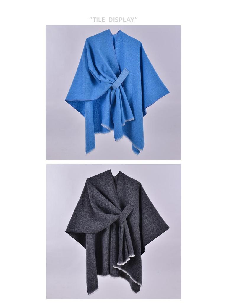 Damen Herbst & Winter Doppelseitiger Faux-Kaschmir Umhang Schal - Einfarbig mit Schlitz