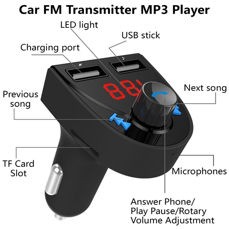 Bluetooth-compatible 4.2 FM Transmitter Car Charging Adapters Double USB Car Charger Cigarettes Lighter Adapters