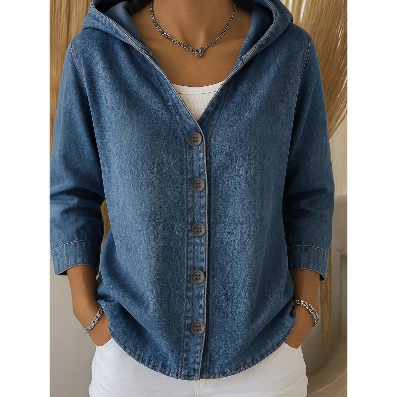 Women S Printed Button Knit Hooded Cardigan Sweatshirt Casual Loose Outerwear