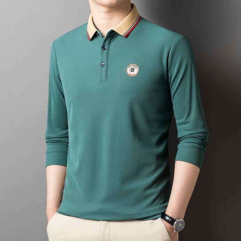 

Осенняя новая мужская футболка с длинными рукавами среднего возраста, мужская повседневная мужская рубашка поло со свободными лацканами для папы для мужчин XXXXL