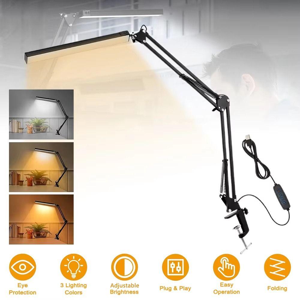 Dimmable LED Desk Lamp with Clamp Adjustable Clip Swing Arm Desk Lamp Folding Clip on Light  Office