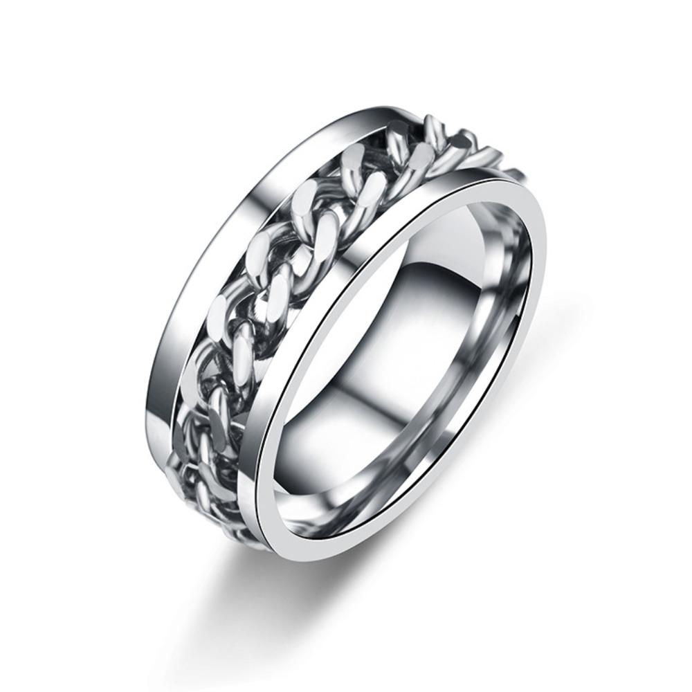 

Creative Black Chain Rotation Ring Stainless Steel Personality Fashion Band Casual Party Jewelry Gift for Men 6 срібний