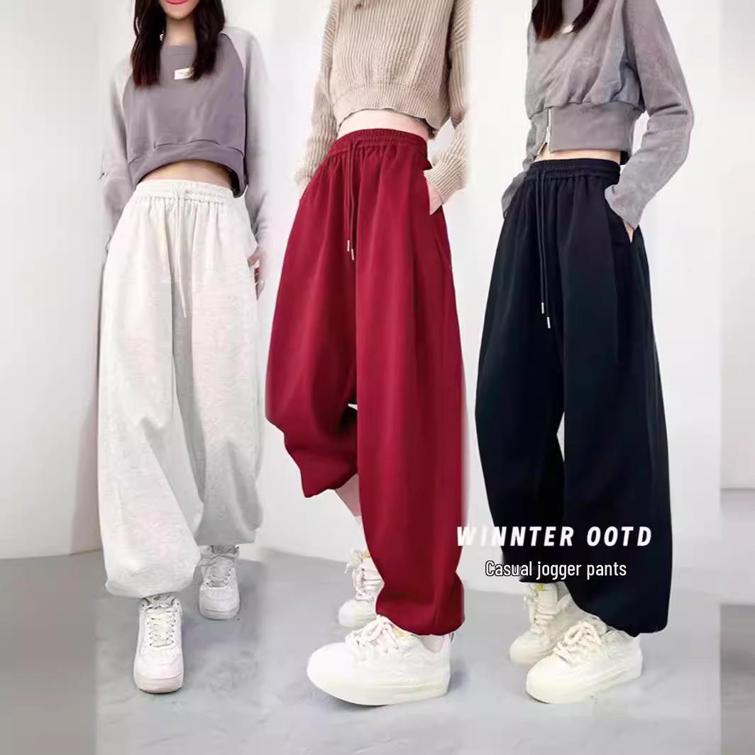 

Women s Plus Size Red Wine Sweatpants - Loose, Thickened, Casual, Slimming, Cuffed, Ideal for Spring and Autumn. L [55-65 kg]