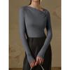 Women's Sexy Slant Neck Long Sleeve Solid Colour Inner Temperament Elegant Top
