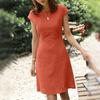 Women Summer Dress Round Neck Short Sleeve Pure Color V-shaped Back Zipper A-line Slim Fit Above Knee Length Daily Commute Mini Dress