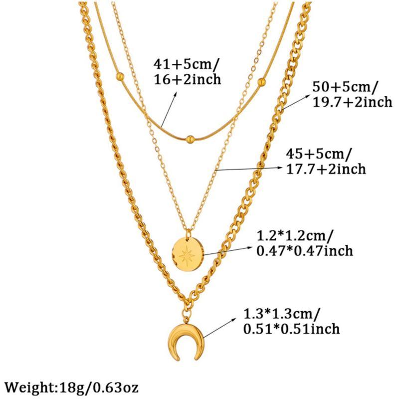 3Pcs Boho Star Moon Coin Stainless Steel Necklace Set Fashion Jewelry for Girls Graduation Gift Daily Wear