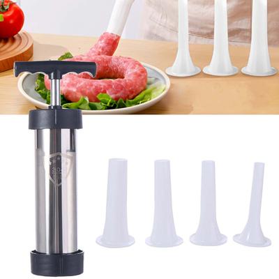 Manaul Sausage Maker Widened Tube Stainless Steel Sausage Filler with 4 Size Filling Nozzle Large Capacity Sausage Stuffer Home