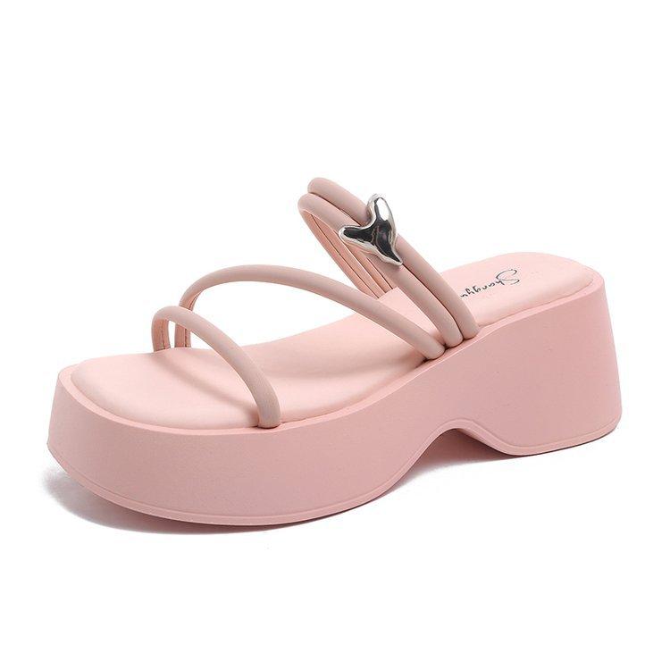 

Маленькие летние шлепанцы на ретро-платформе, увеличивающие рост, 2025 новинка, обувь на платформе с перекрестными ремешками, римские сандалии 40 розовый