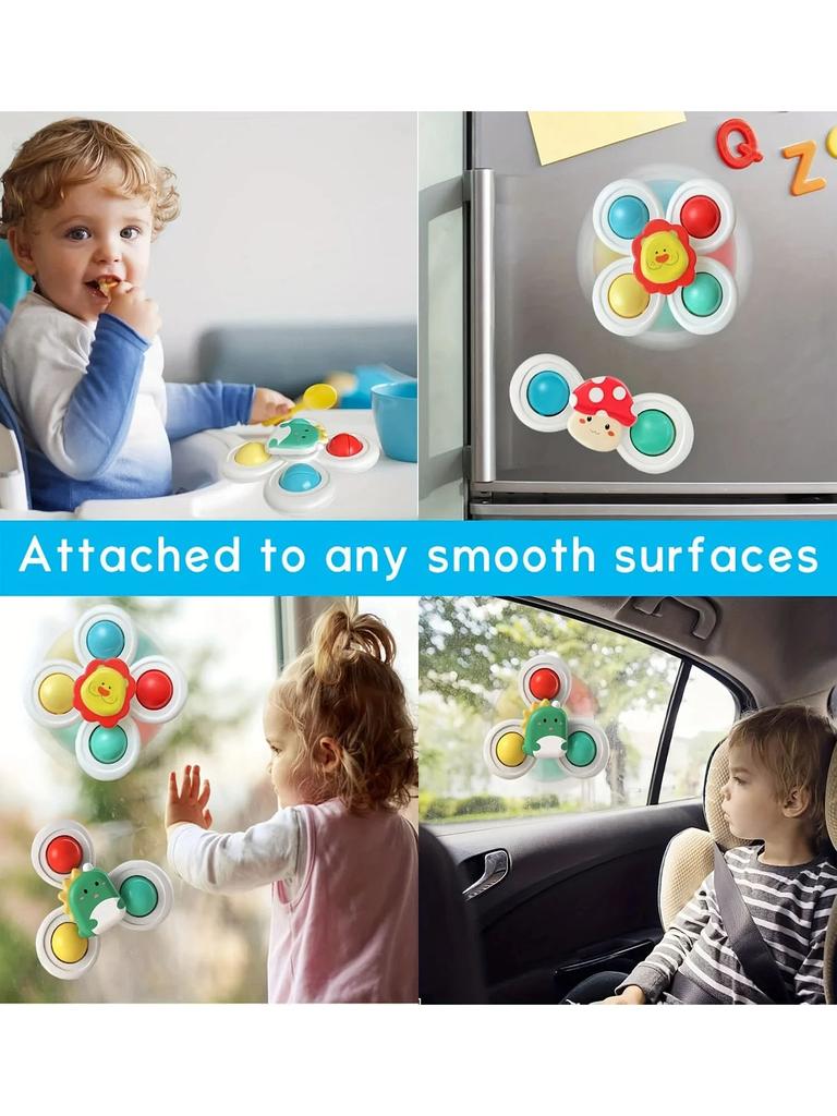 3pcs of Set 0-3 Years Old Baby Bathroom Spinning Toys,Can Be Sucked On the Table, Bathroom Wall, glass,Car Windows Soothing Toys