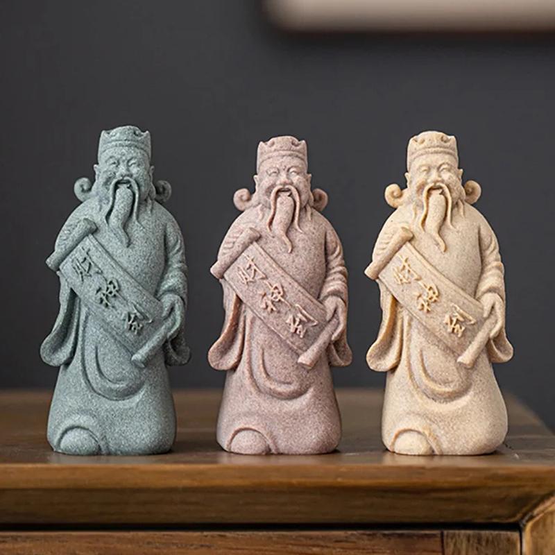 Sandstone God of Wealth Statue Chinese mythological figure ornaments Home Office Wealth Gathering Decoration Accessories