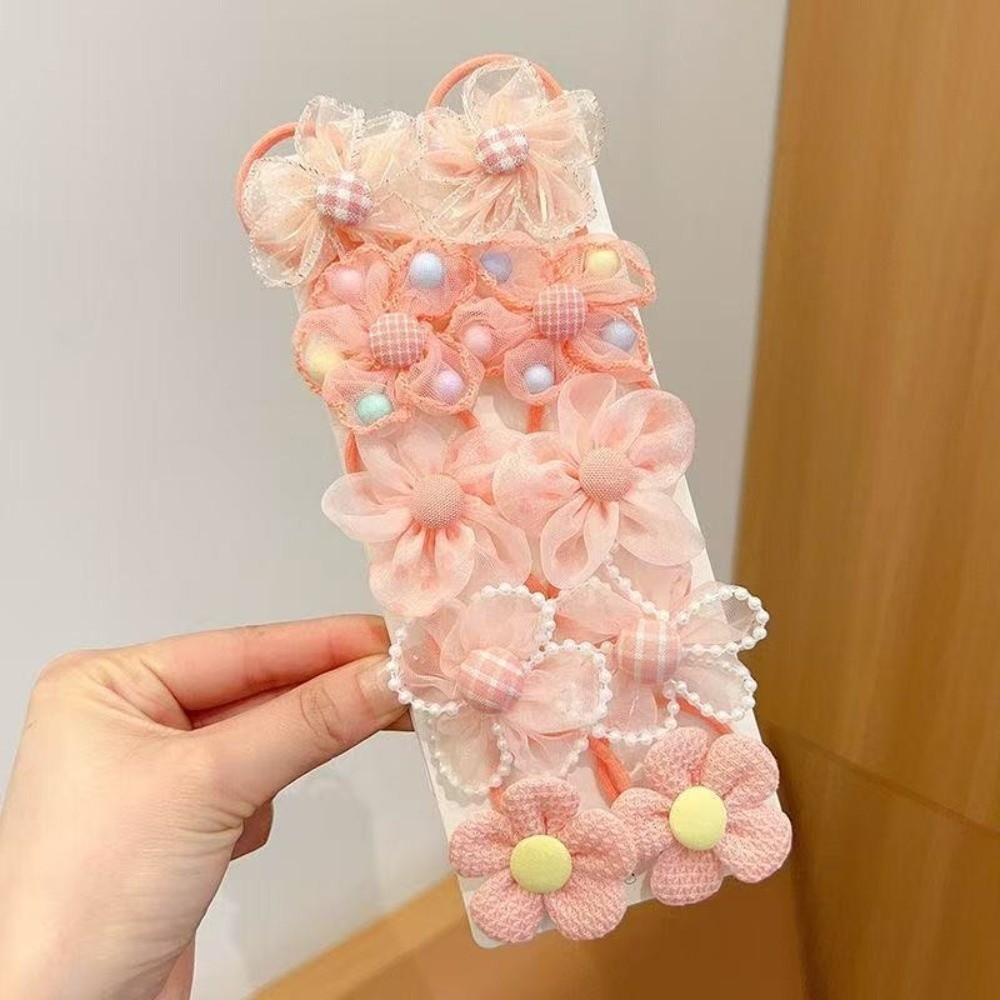 10pcs Colorful Children's Headband Set No Harm High Elastic Hair Rope Flower Hair Ties  Daily Use